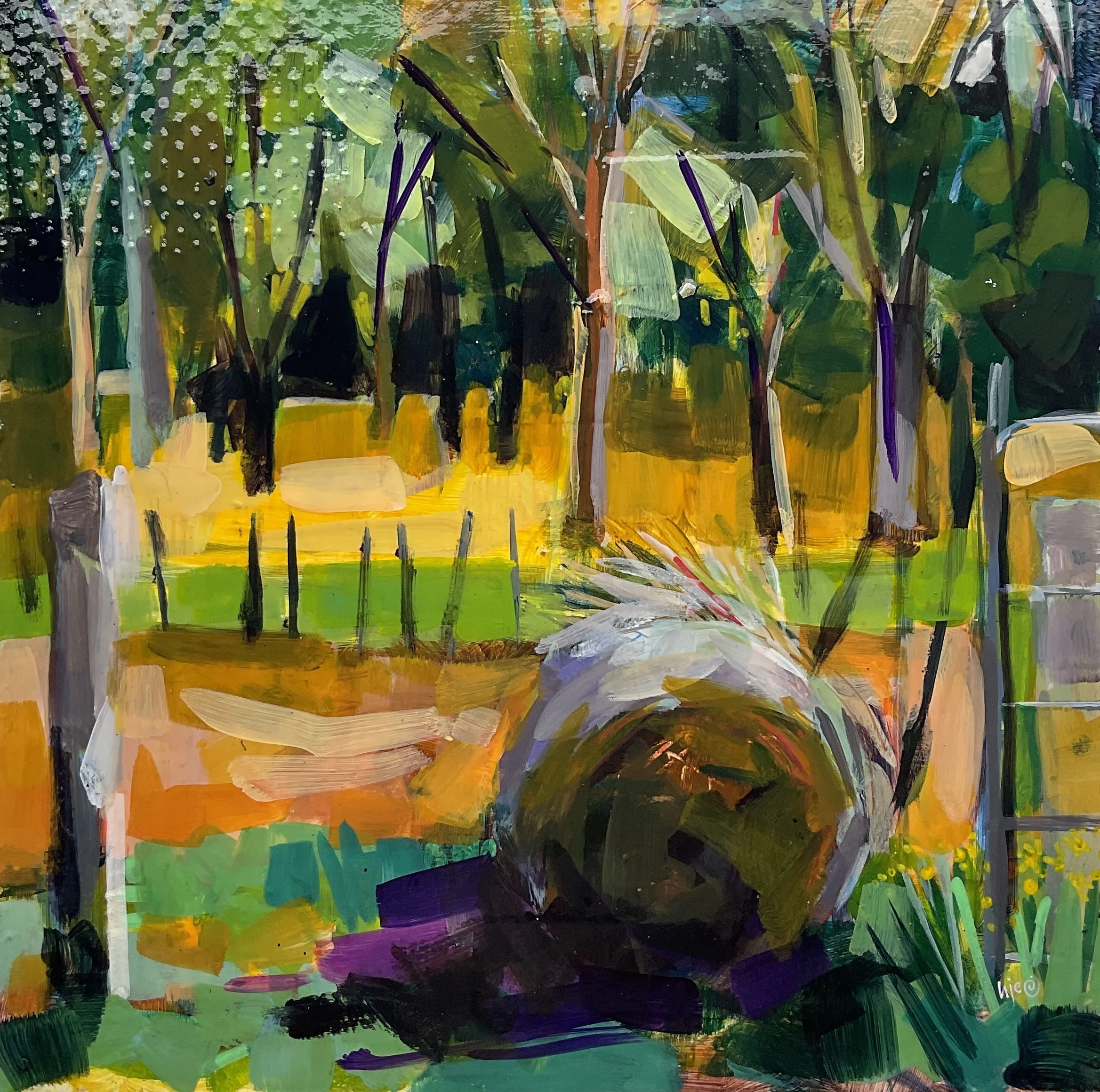 Helen Evans TAC 1 New beds and Mulch 40x40x4cm acrylic on cradled ply panel $495 framed.JPG