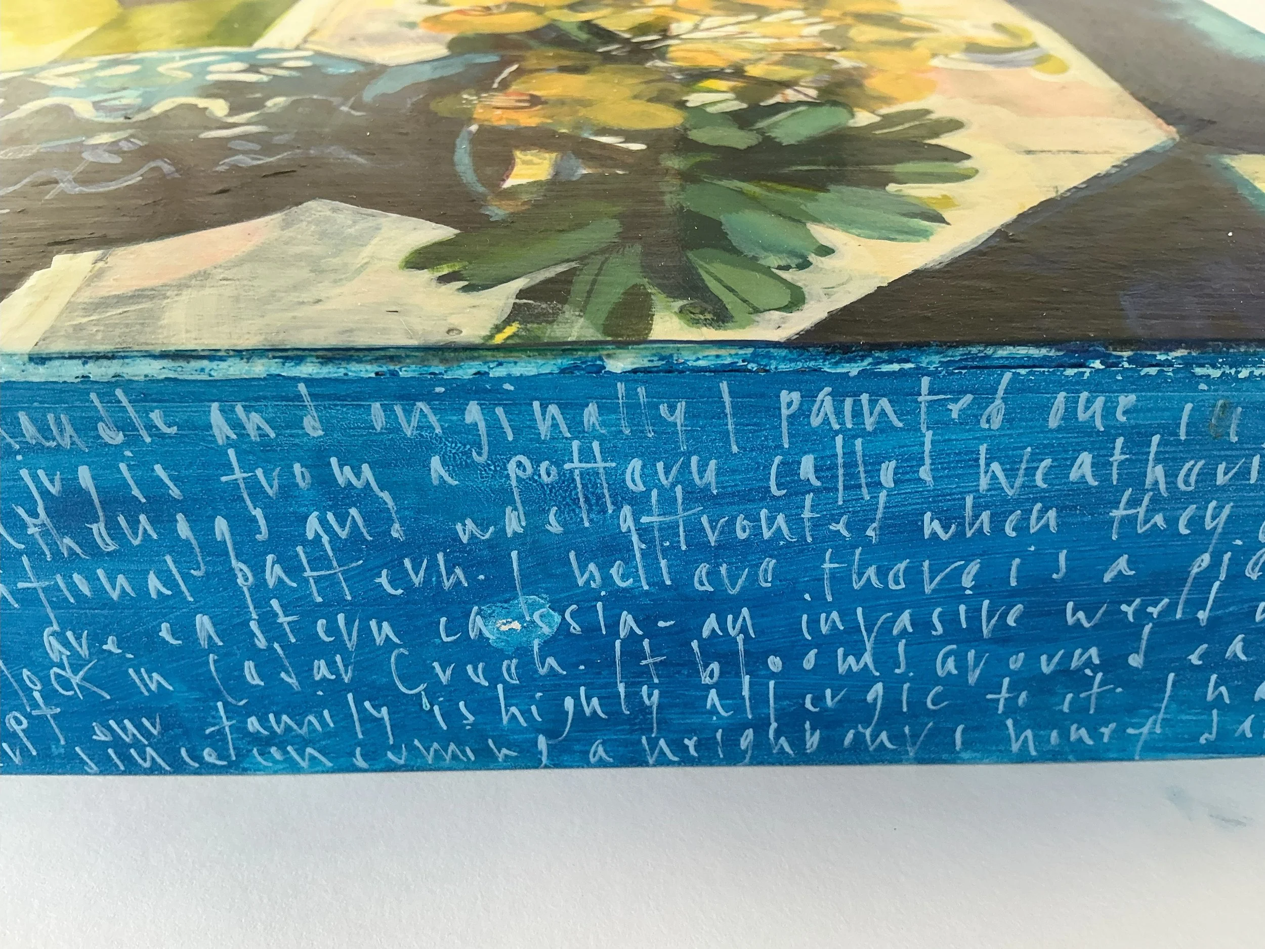 Helen Evans_Pictures of You, Pieces of Me III, Weatheriggs and Cassia_ 20x30x7cm, acrylic on cradled wood panel, $375 narrative .jpeg