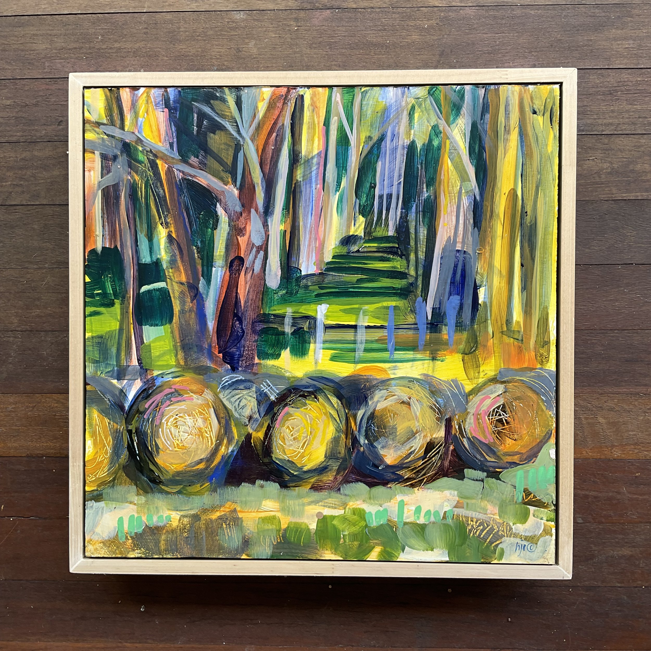 Helen Evans    The Acres Collection 33 Bale Row 40x40x0.3cm acrylic on ply $495 framed F.JPG