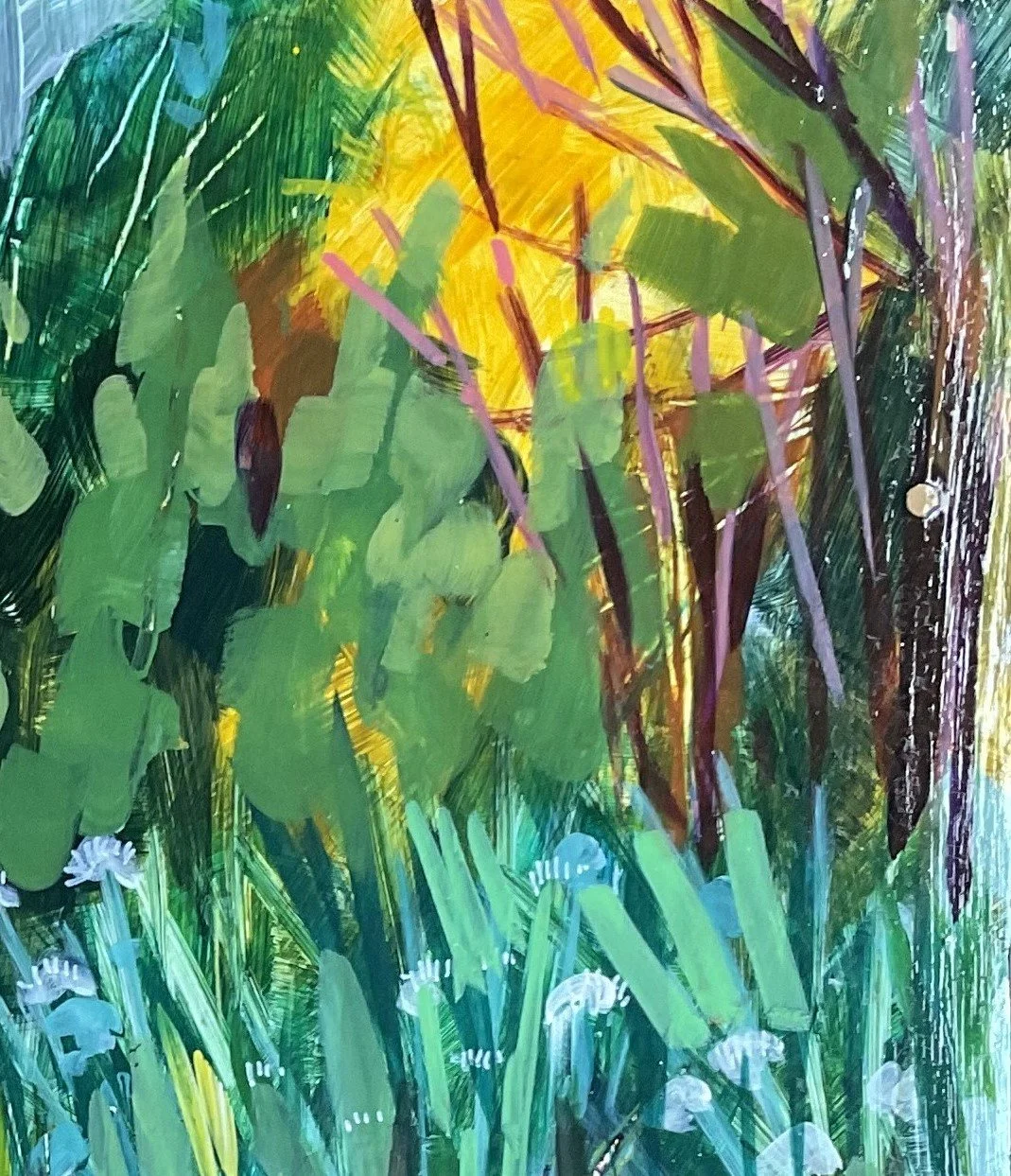 Under the Eucalypts 40x40x0.3cm acrylic on ply $495 framed detail.JPG