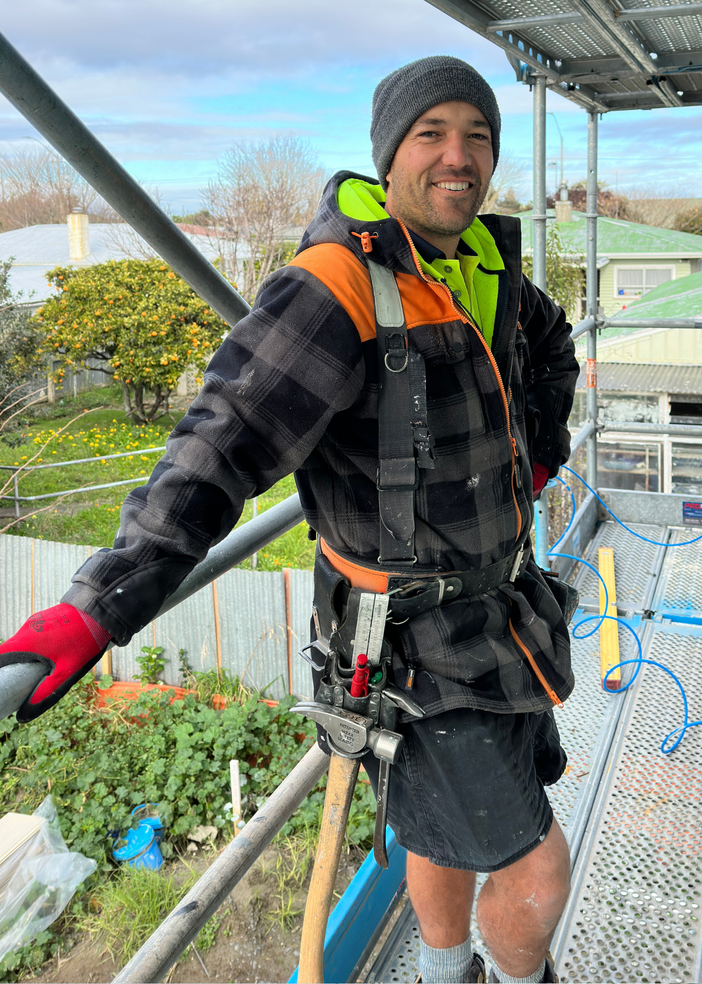 THS team member up scaffolding