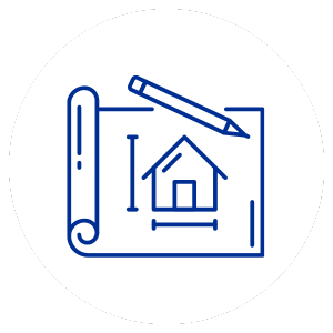 graphic icon of architect plans with a pencil representing high quality craftsmanship adn attention to detail