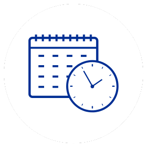 graphic icon of calendar and clock representing reliable timelines
