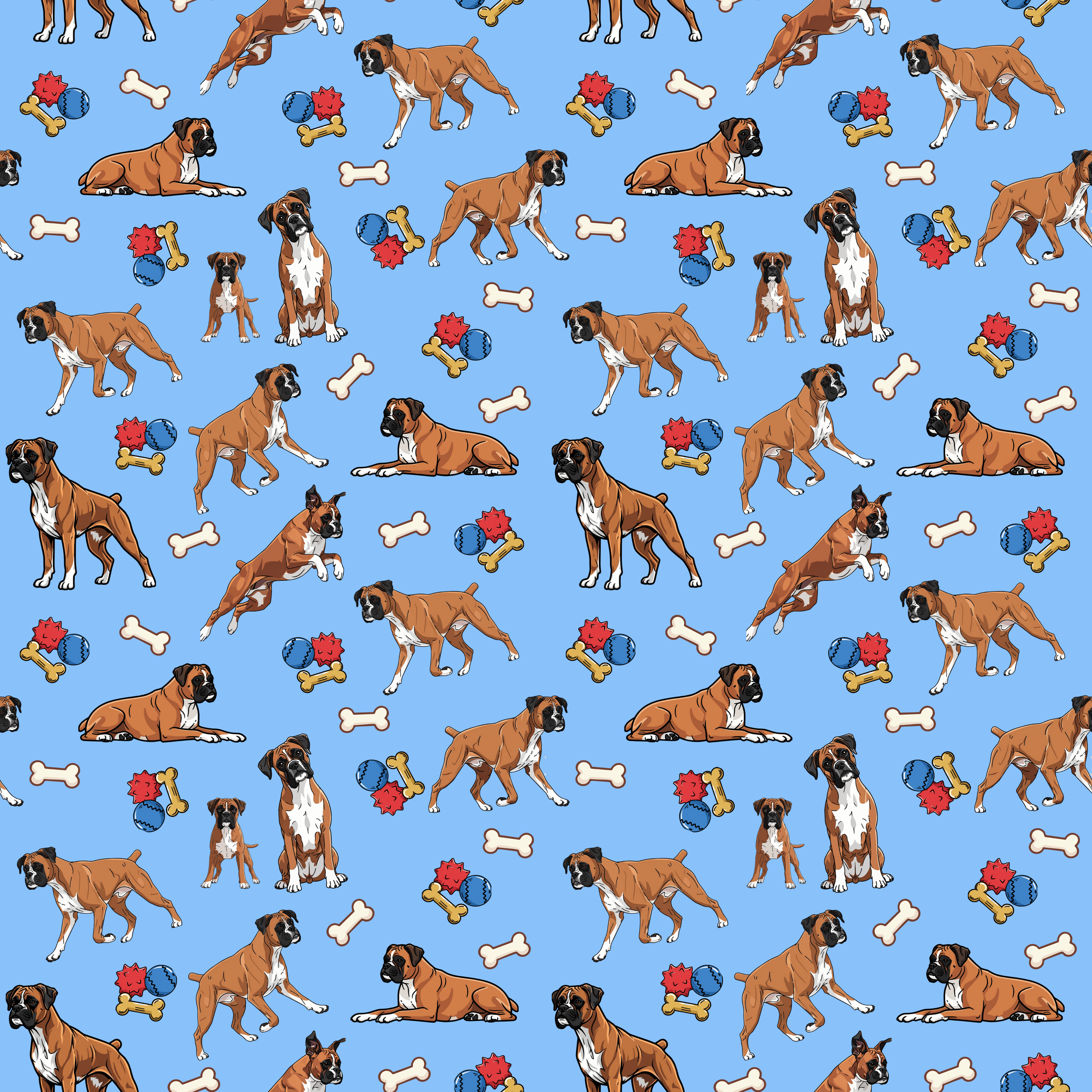 Boxer Dog, Blue Background, Repeating Pattern Digital Image, Seamless tile