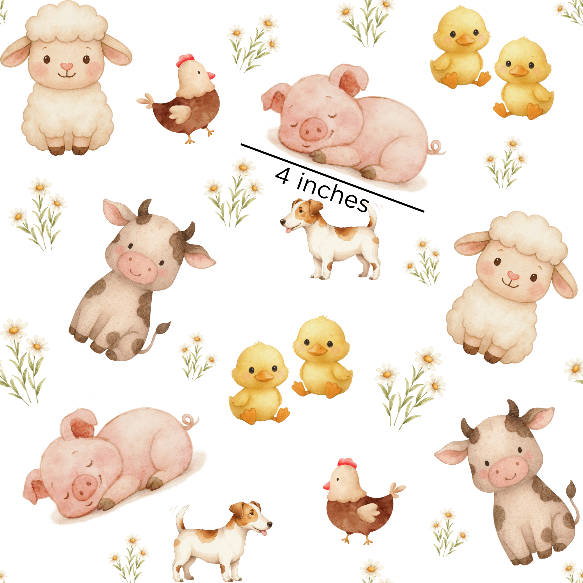 Cute Farm Animal, White Background, Repeating Pattern Digital Image, Seamless tile (Copy)