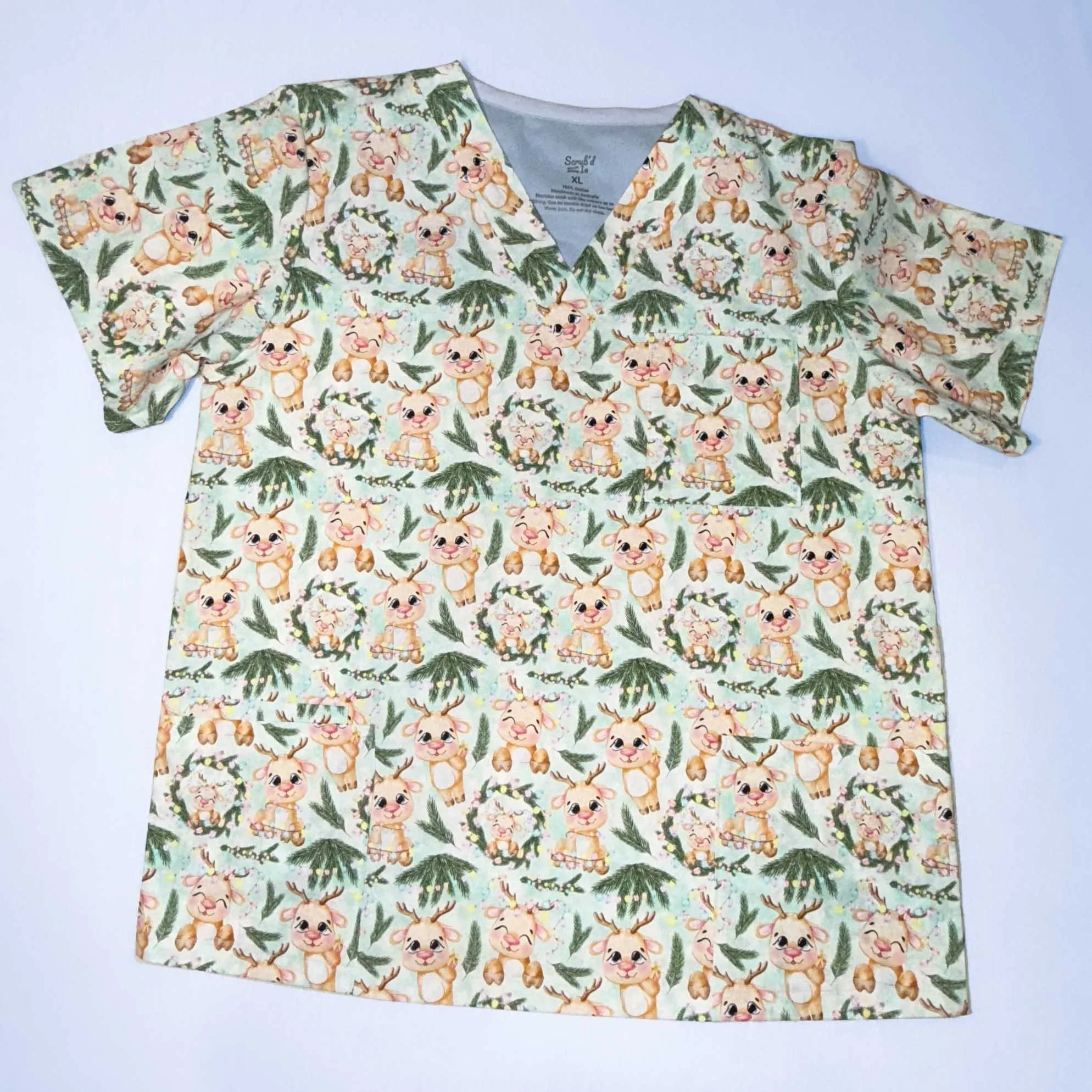 Cute Reindeer Christmas Scrub Top