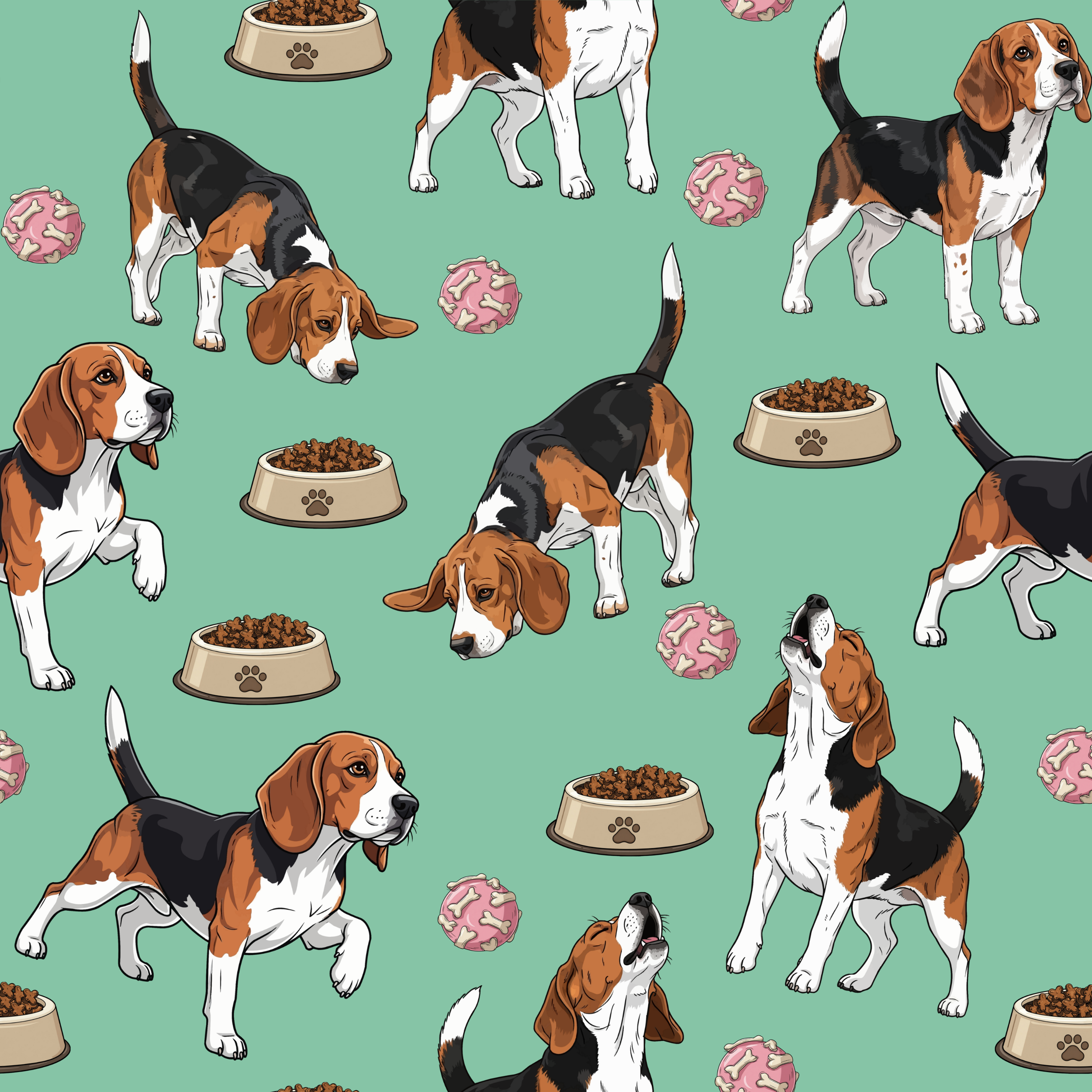 Beagle, Green Background, Repeating Pattern Digital Image, Seamless tile (Copy)