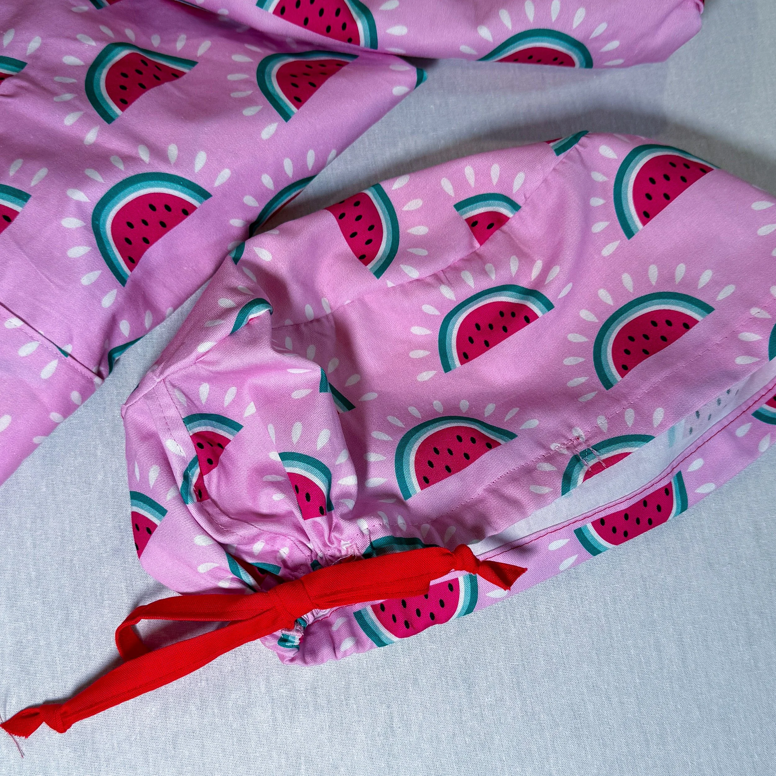 Pink Watermelon Scrub Cap for Short-Medium length hair.