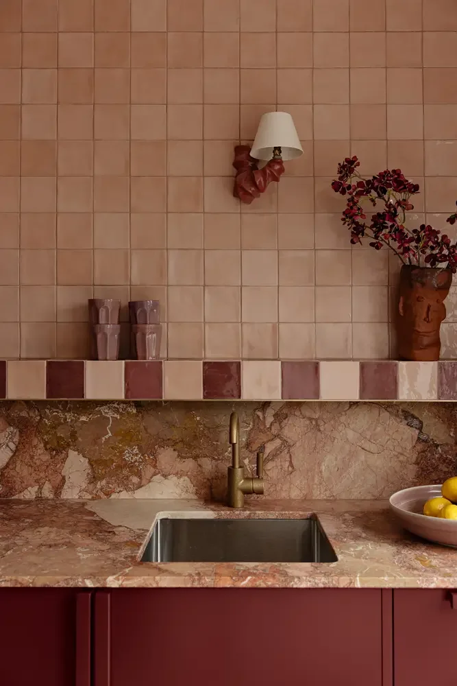 kitchen bench with tiled splashback