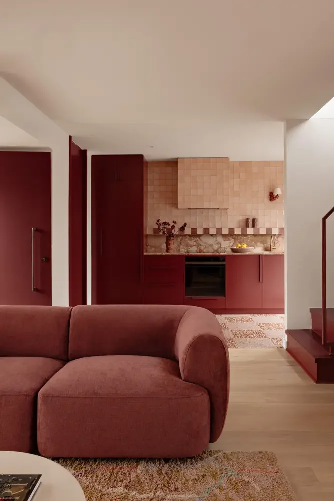 living area with kitchen in the background