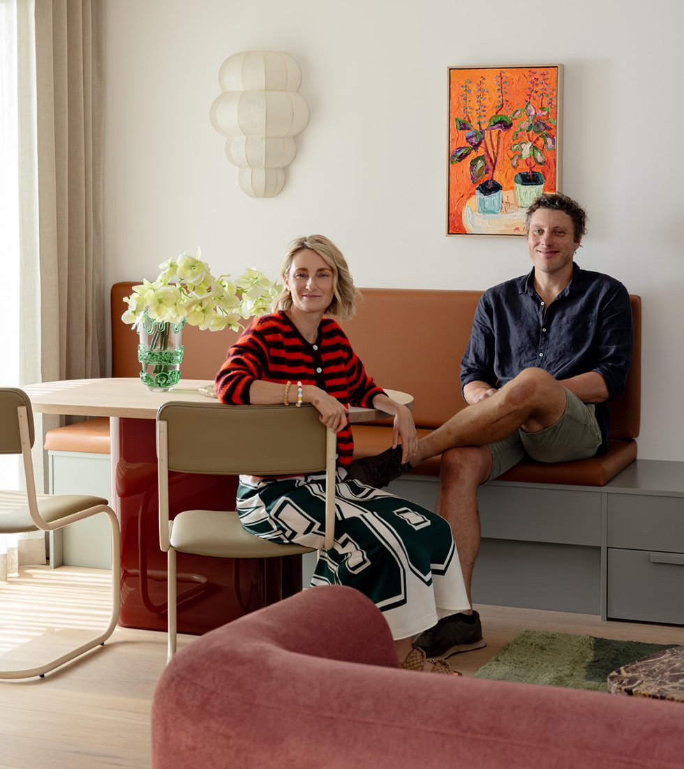 pip and speedy sitting at the dining table in the roca aprtment