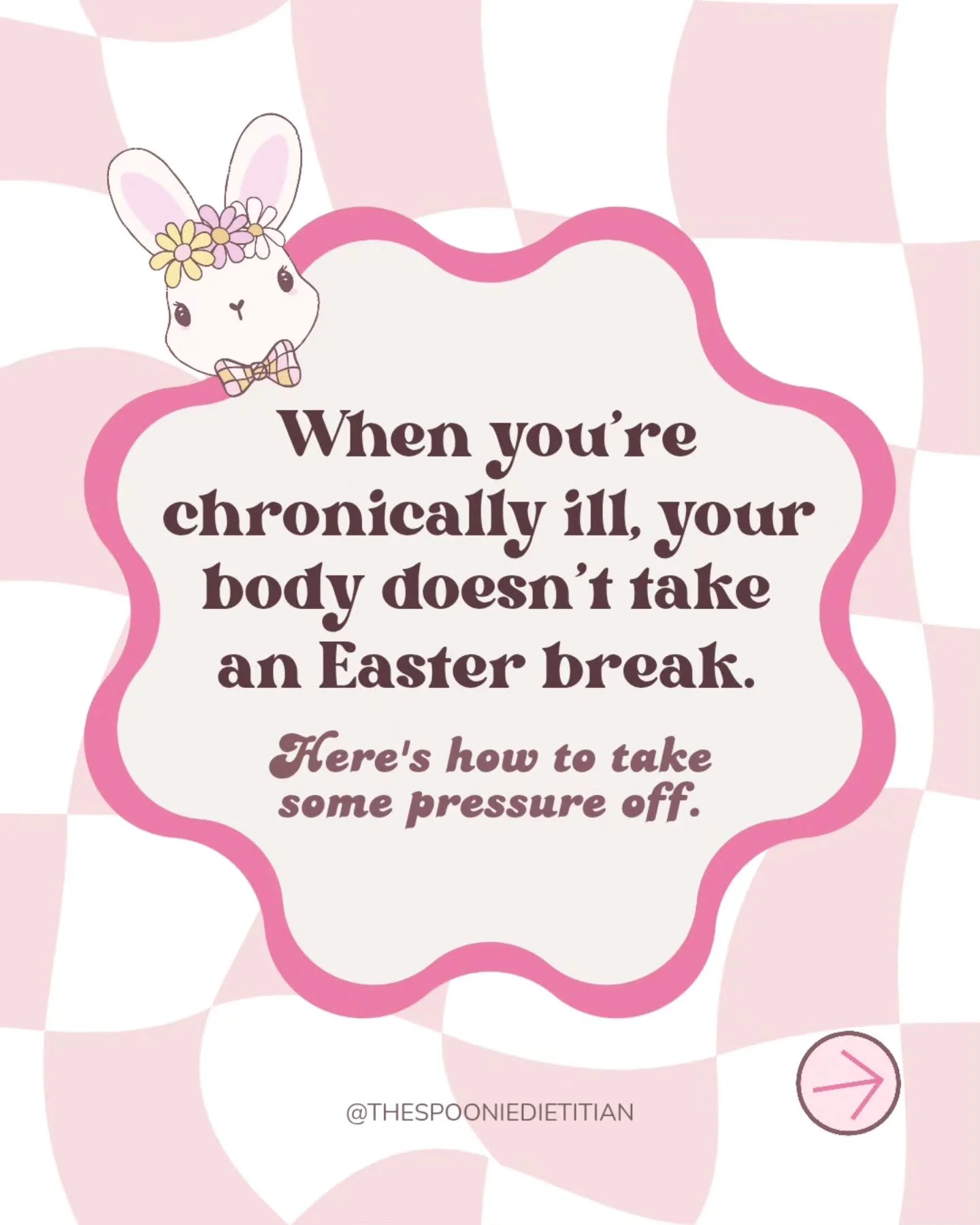 Long weekends hit different when your body is already working overtime.

This one's for you, no food rules, no recovery plans, no pressure to perform wellness over Easter. 🐣

Which slide did you need most? Drop it below 👇

#spoonie #nondietdietitia