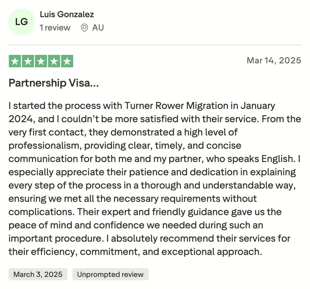 Partner visa success