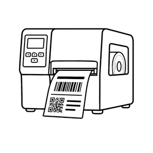 Icon showing a test print coming out an industrial label printer