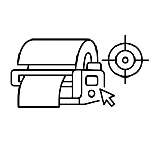 Icon showing label printer sensors being calibrated