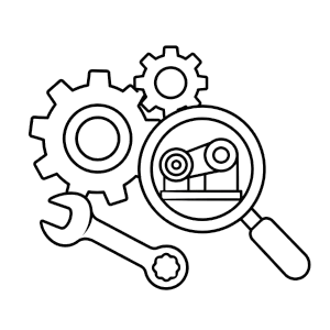 Icon showing mechanical inspection of barcode printers