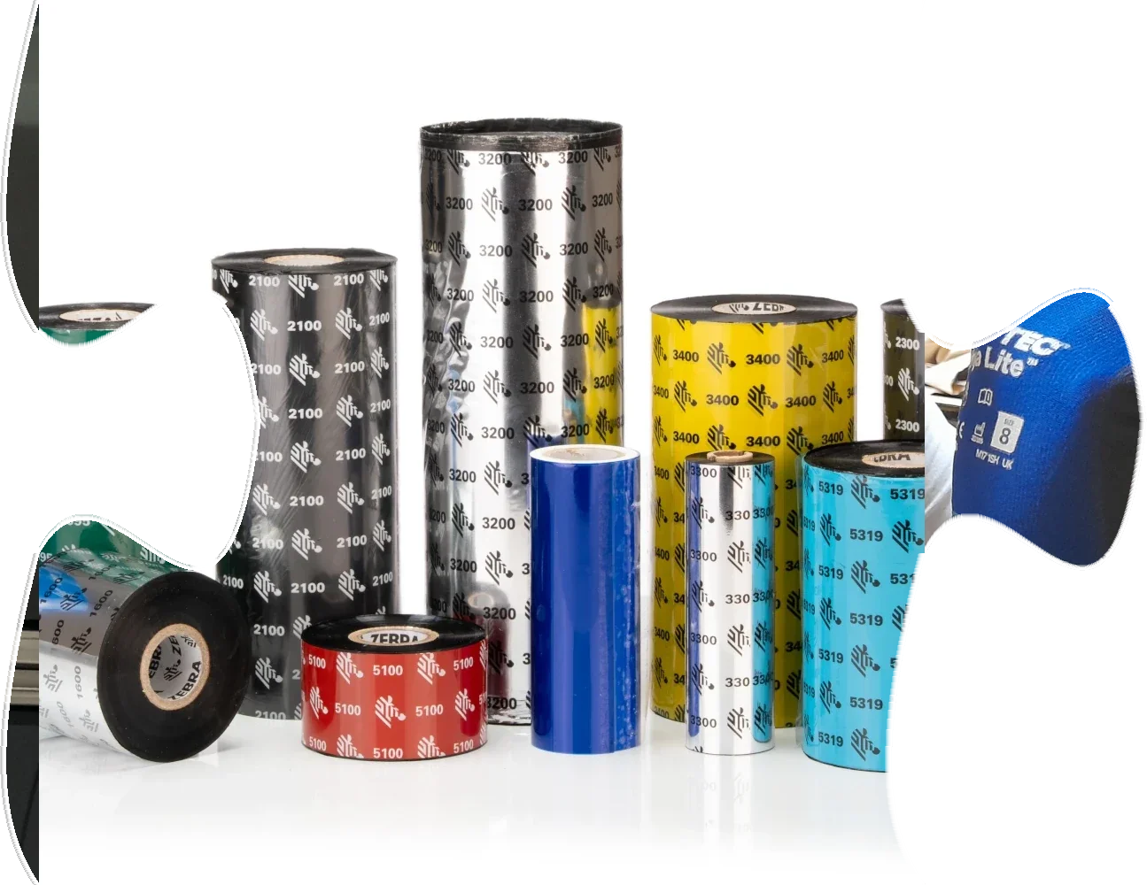 Group of zebra printer labels & ribbons