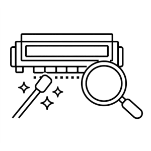 Icon showing a printhead being cleaned and inspected.