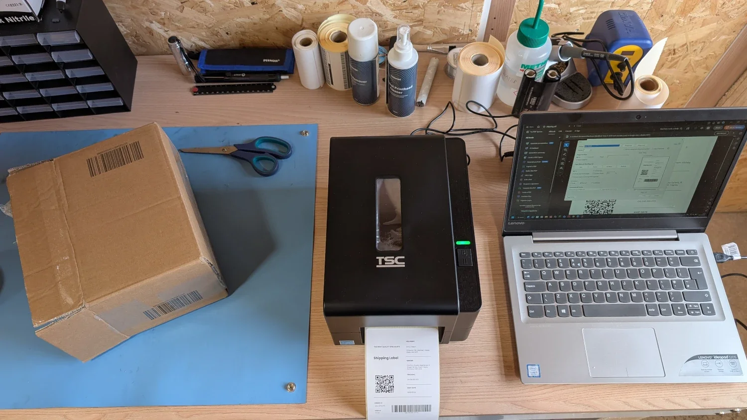 compact desktop thermal label printer workspace