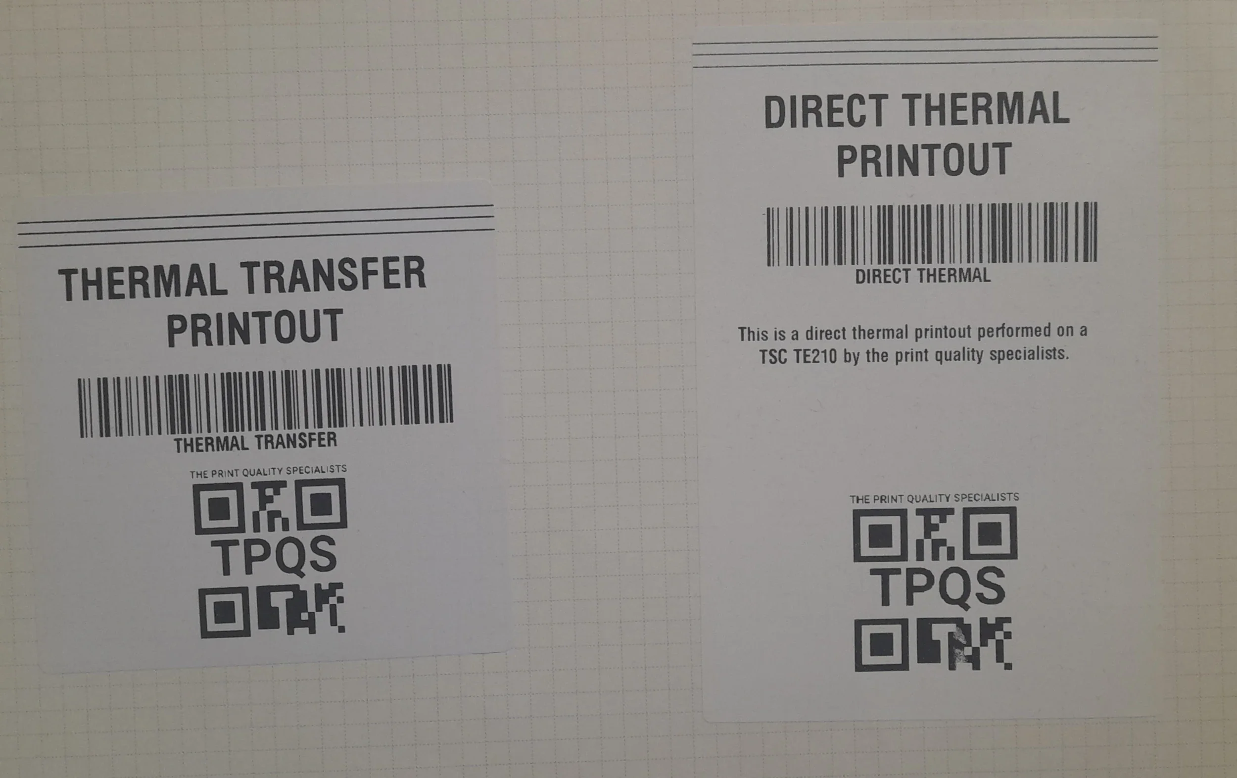 TSC direct thermal and thermal transfer label quality comparison