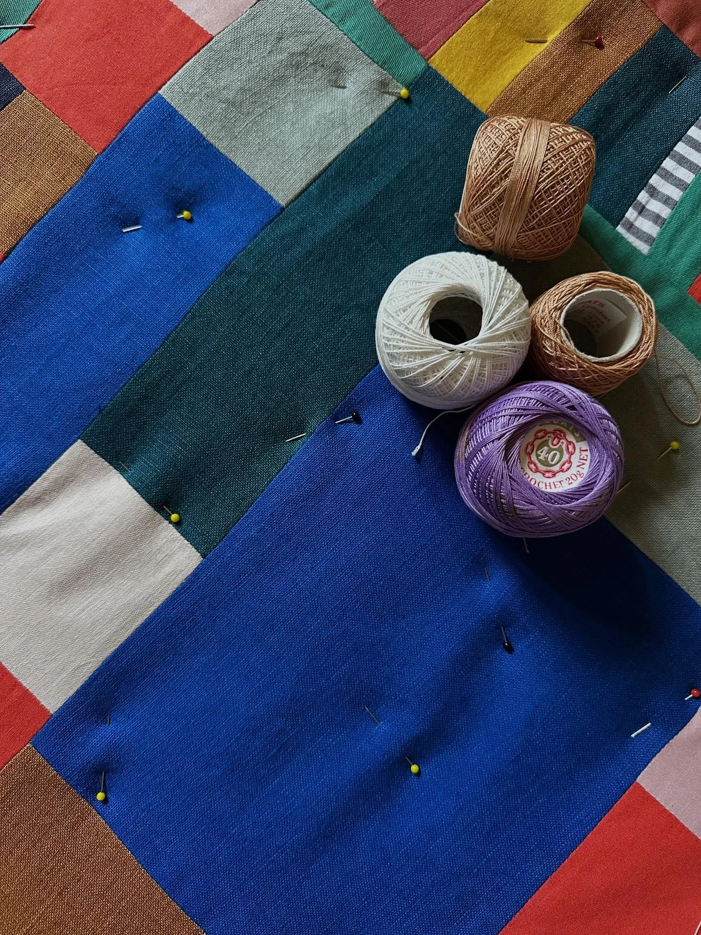 Hand quilting is my preference. I love having the option to work away from the machine sometimes and this method is ideal. It is not however, quick or kind on the fingers. I wanted to use some sort of relaxed hand stitching to quilt this big piece bu