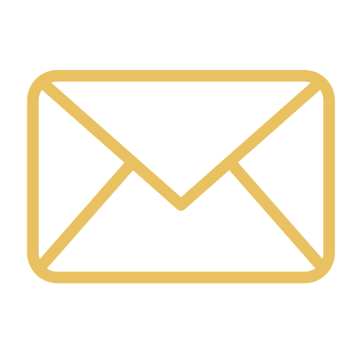 Gold outline of an envelope icon on a black background.