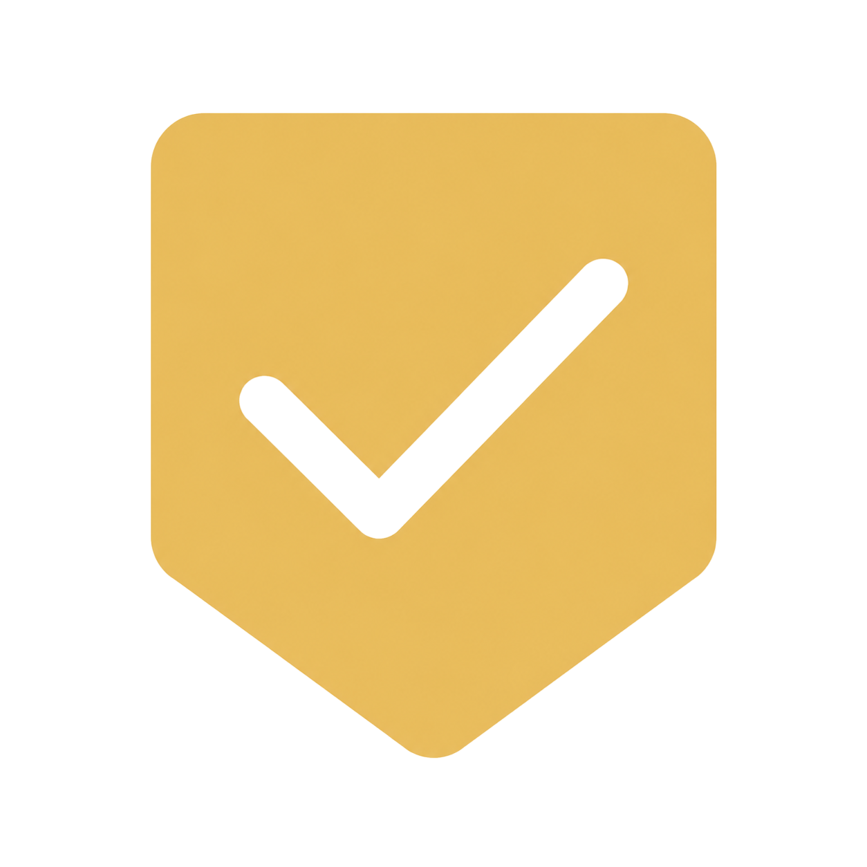Gold checkmark icon inside a gold hexagon.