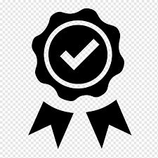 Icon of a black badge with a white check mark and two ribbon tails.