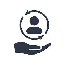 A hand holding a user icon surrounded by circular arrows, symbolizing user management or data synchronization.