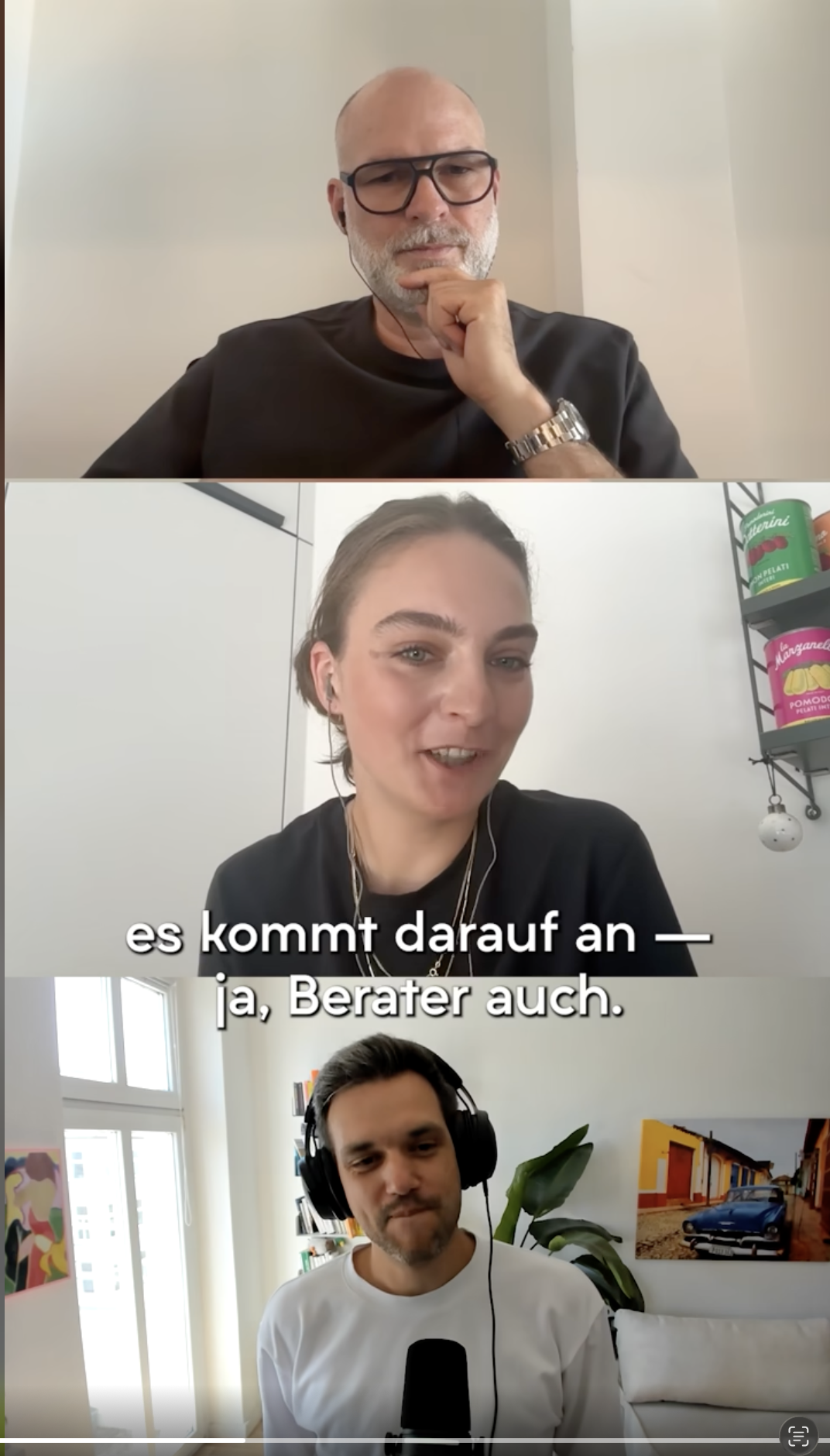 Videomitschnitt des Podcasts "Podstars by OMR: Kollegin KI". Nina Waiser, Matthias Storath, Max Mundhenke
