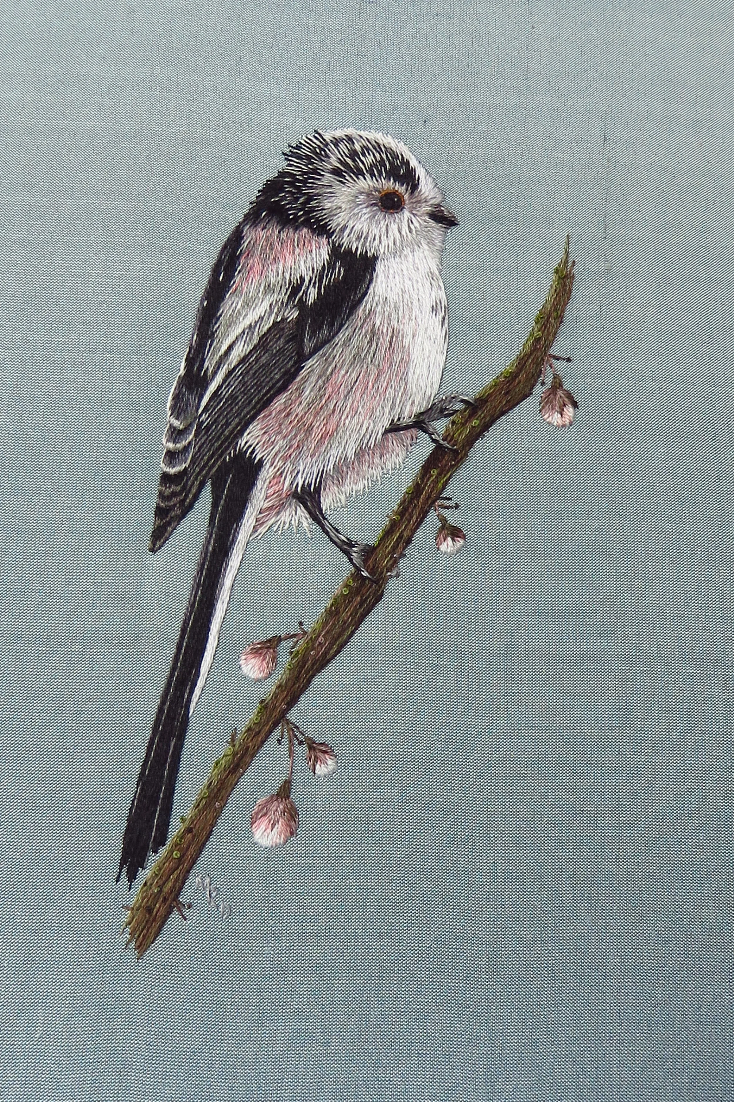 A long tailed tit embroidery. 