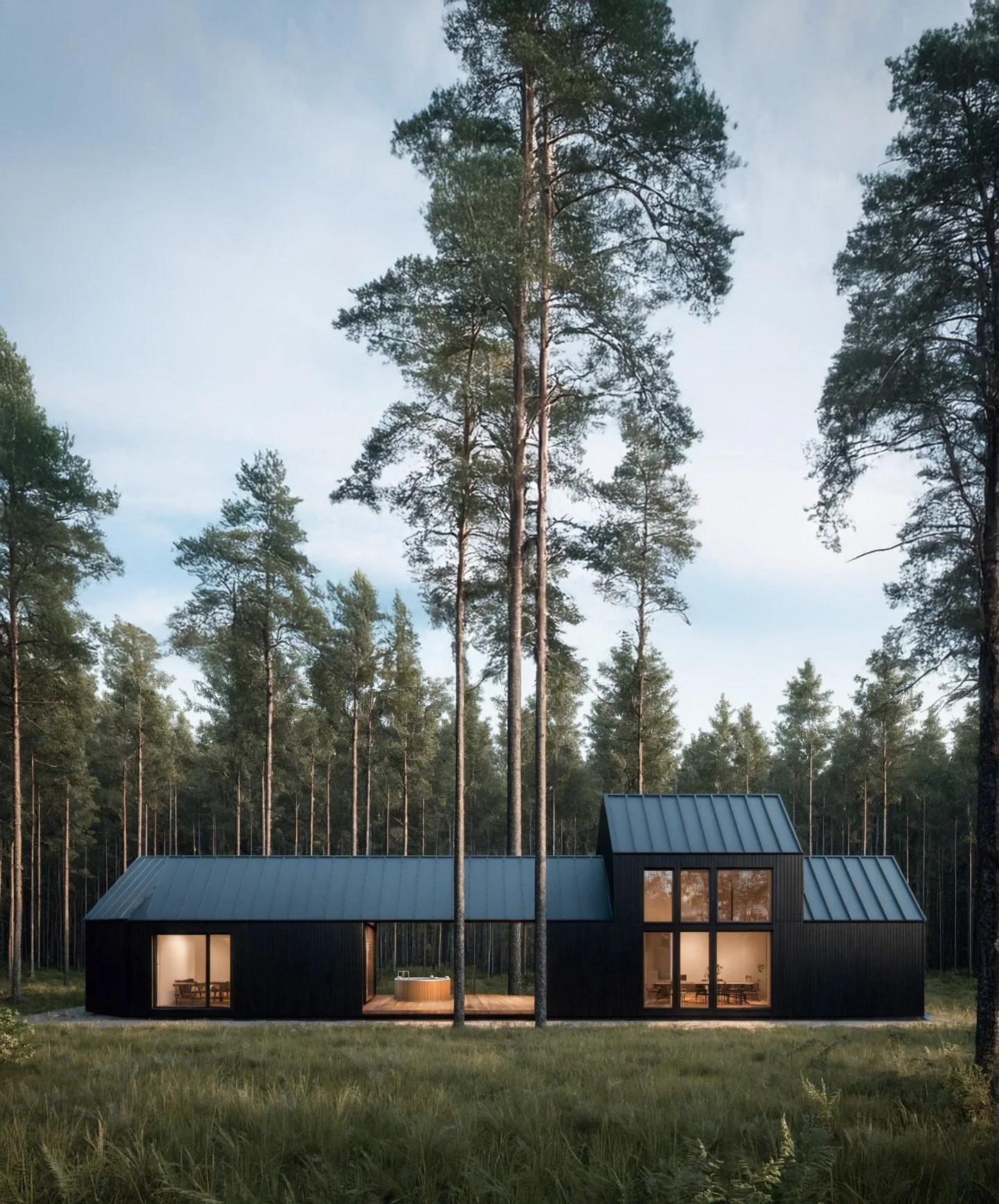 | 𝐕𝐢𝐞𝐬𝐮 𝐦𝐚̄𝐣𝐚 𝐒𝐤𝐮𝐥𝐭𝐞̄

&Scaron;ajā projektā meklējām arhitektūru, kas nerunā skaļi &mdash; tā ieaug priežu meža ritmā un dabiski saplūst ar apkārtni.

Divu apjomu kompozīcija veido centrālo akcentu un skaidru telpisko hierarhiju.
Kopīg