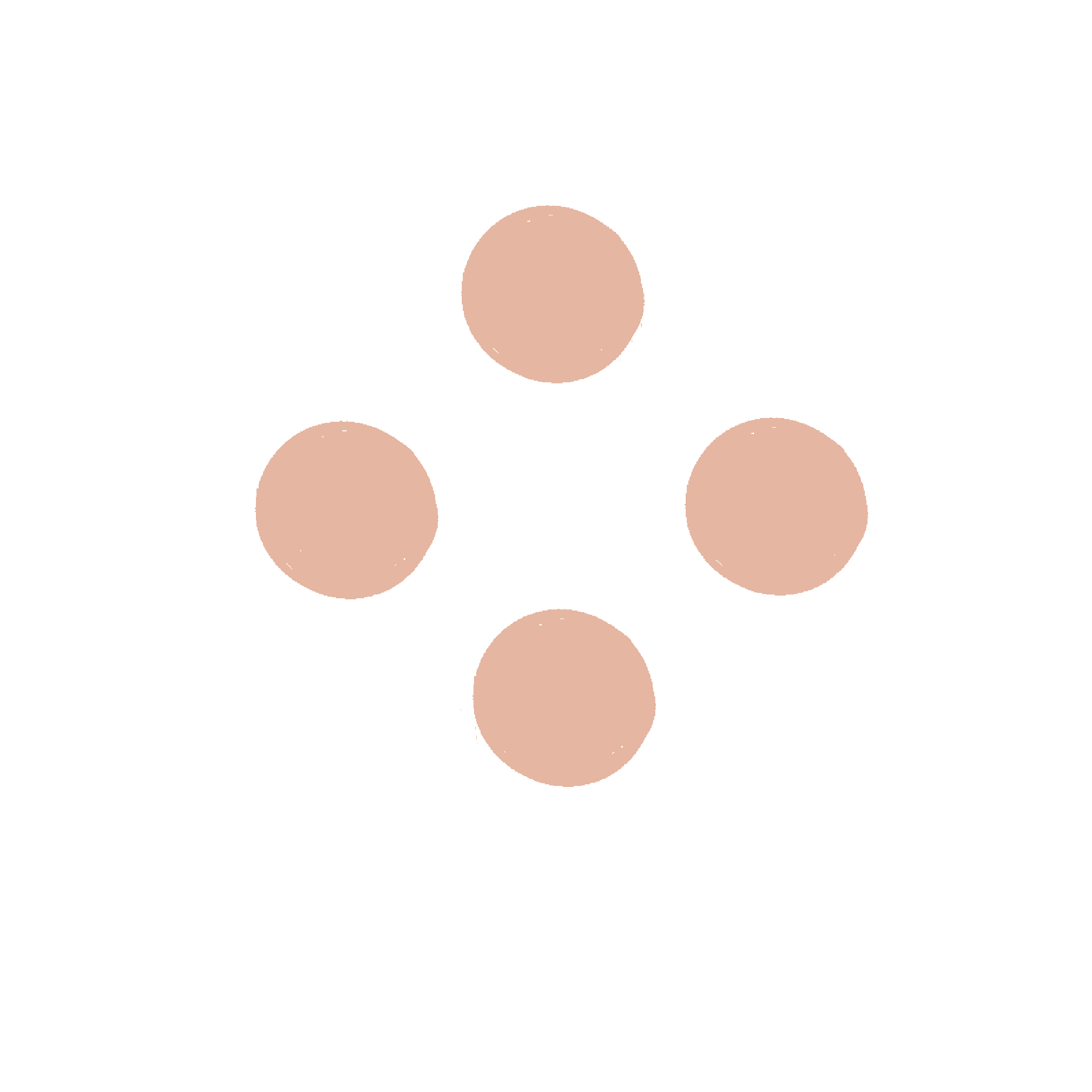 Four dots in mustard in the shape of a cross in a light pink.