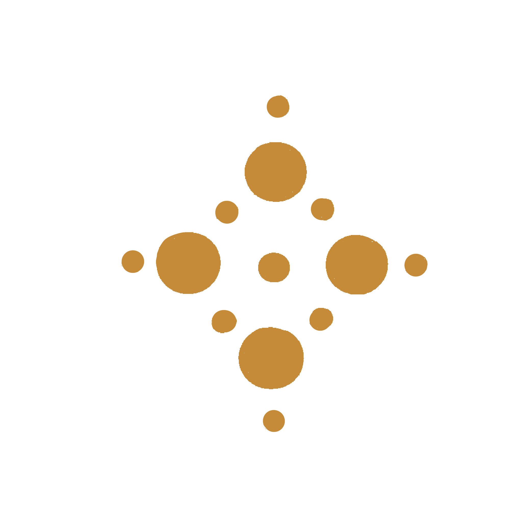 Stylized decorative pattern featuring interconnected gold circles of various sizes connected by black lines, forming a symmetrical geometric design.