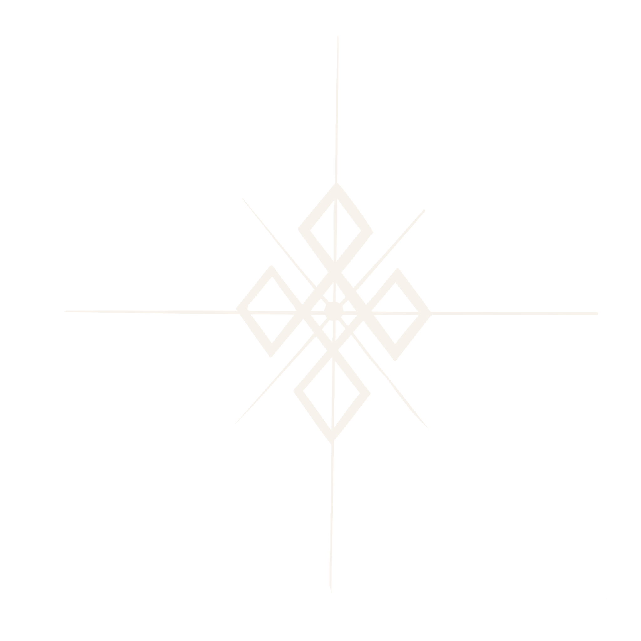 A geometric design featuring interconnected white lines and diamond shapes on a black background.