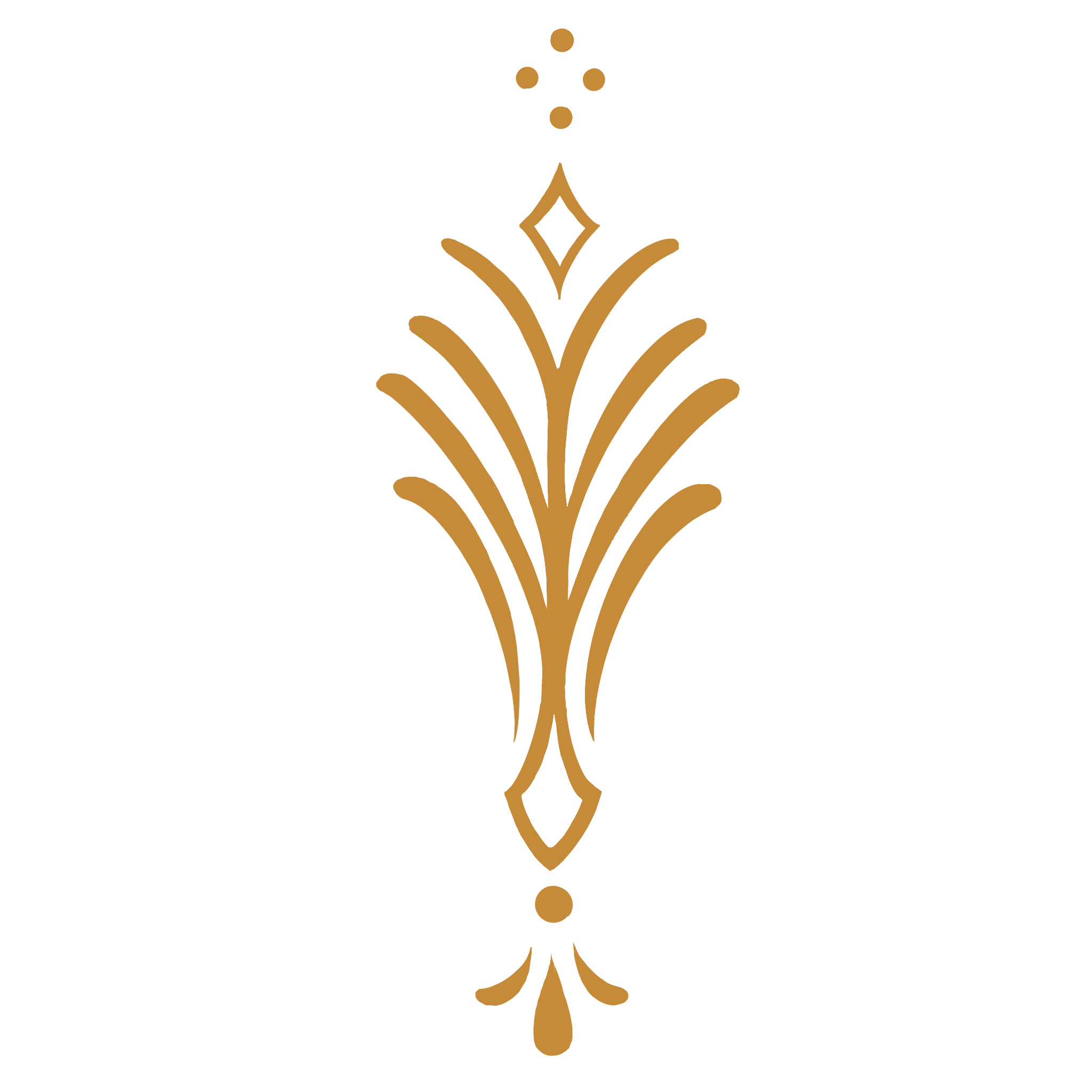 An ornate gold decorative design on a black background.