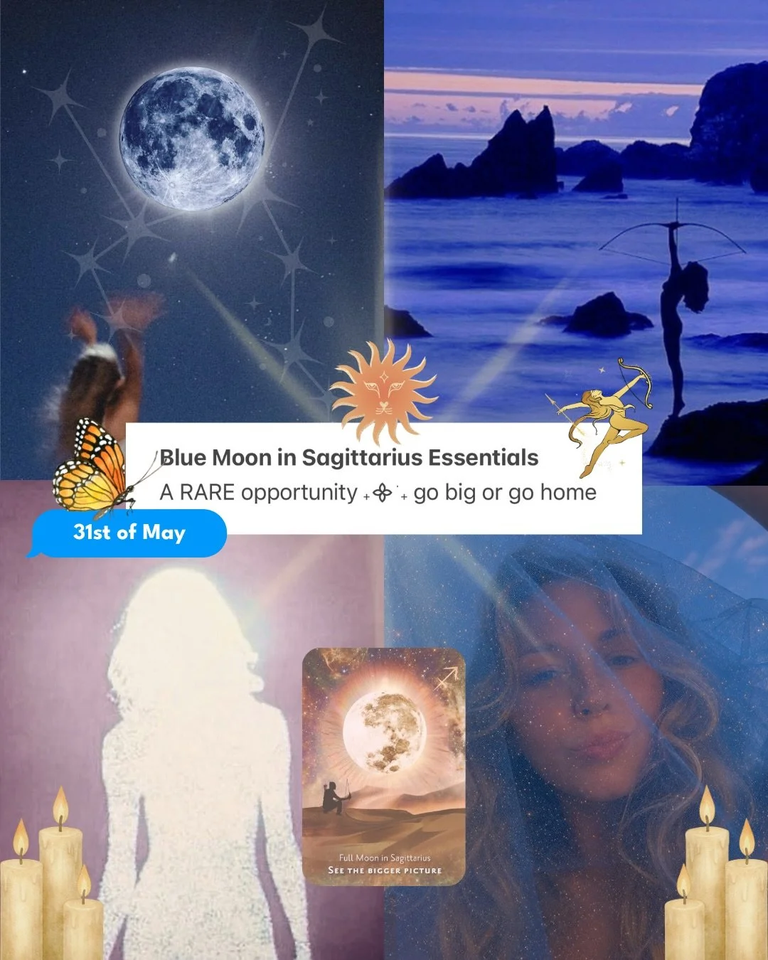 Swipe to last slide to see your rising sign 🏹➡️✨
IT&rsquo;S A BLUE MOON 🌕 and in fiery Sagittarius, you&rsquo;re being called to let go of ABSOLUTELY ANYTHING that has been holding you back from running free 🐎 so GO BIG OR GO HOME 

Expect themes 