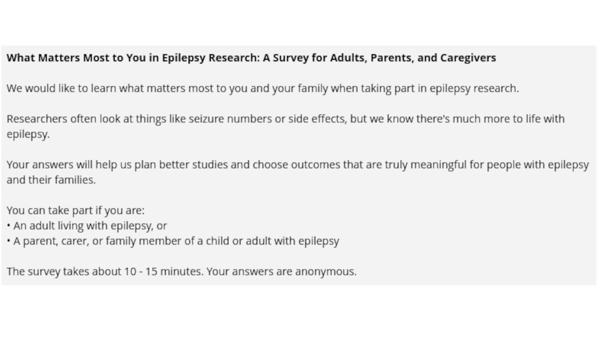 Survey: What Matters Most to People with TSC and Epilepsy