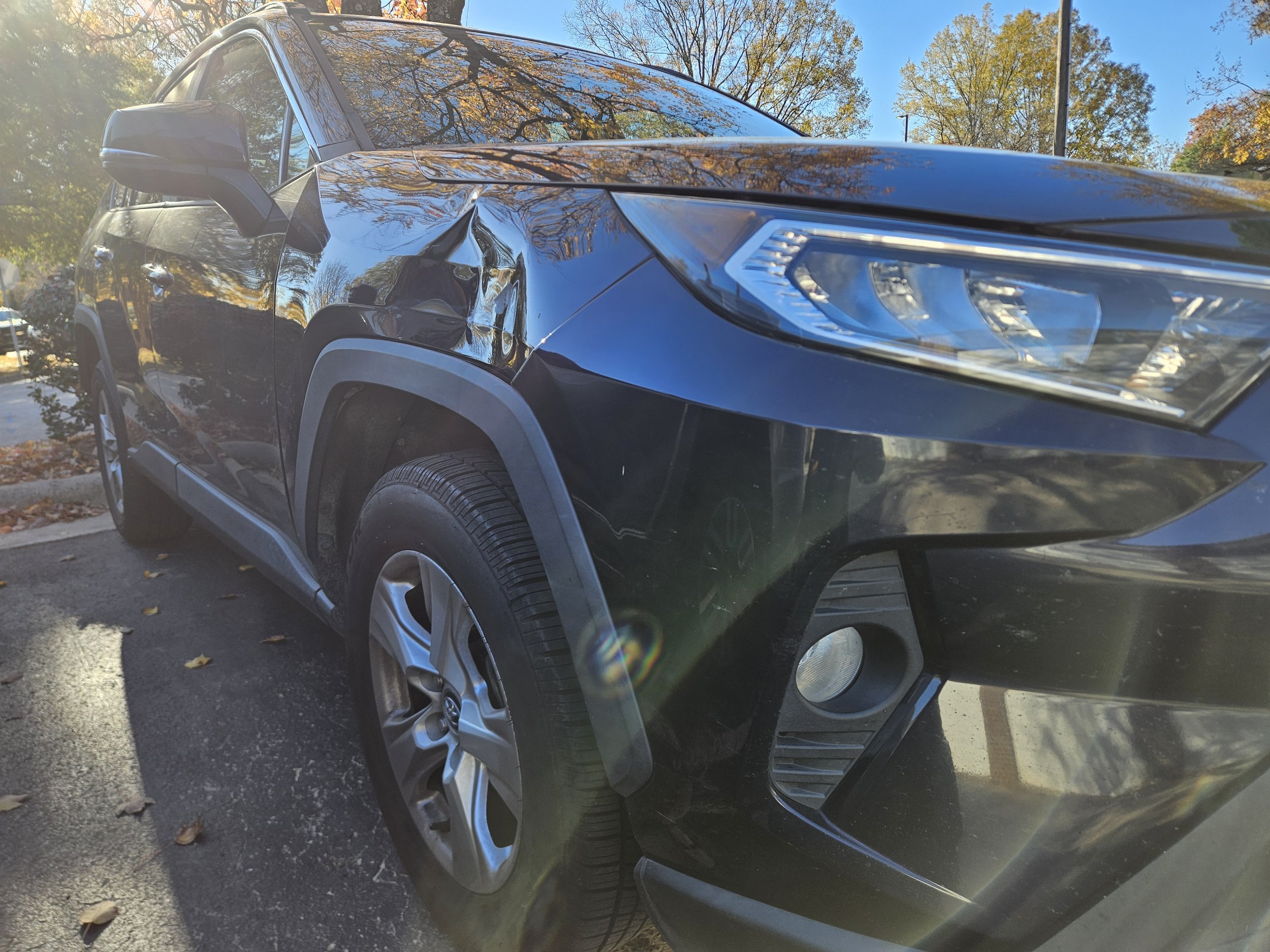 blue toyota. pre repair. Kenny Hawkins Automotive Cary / raleigh auto body repair