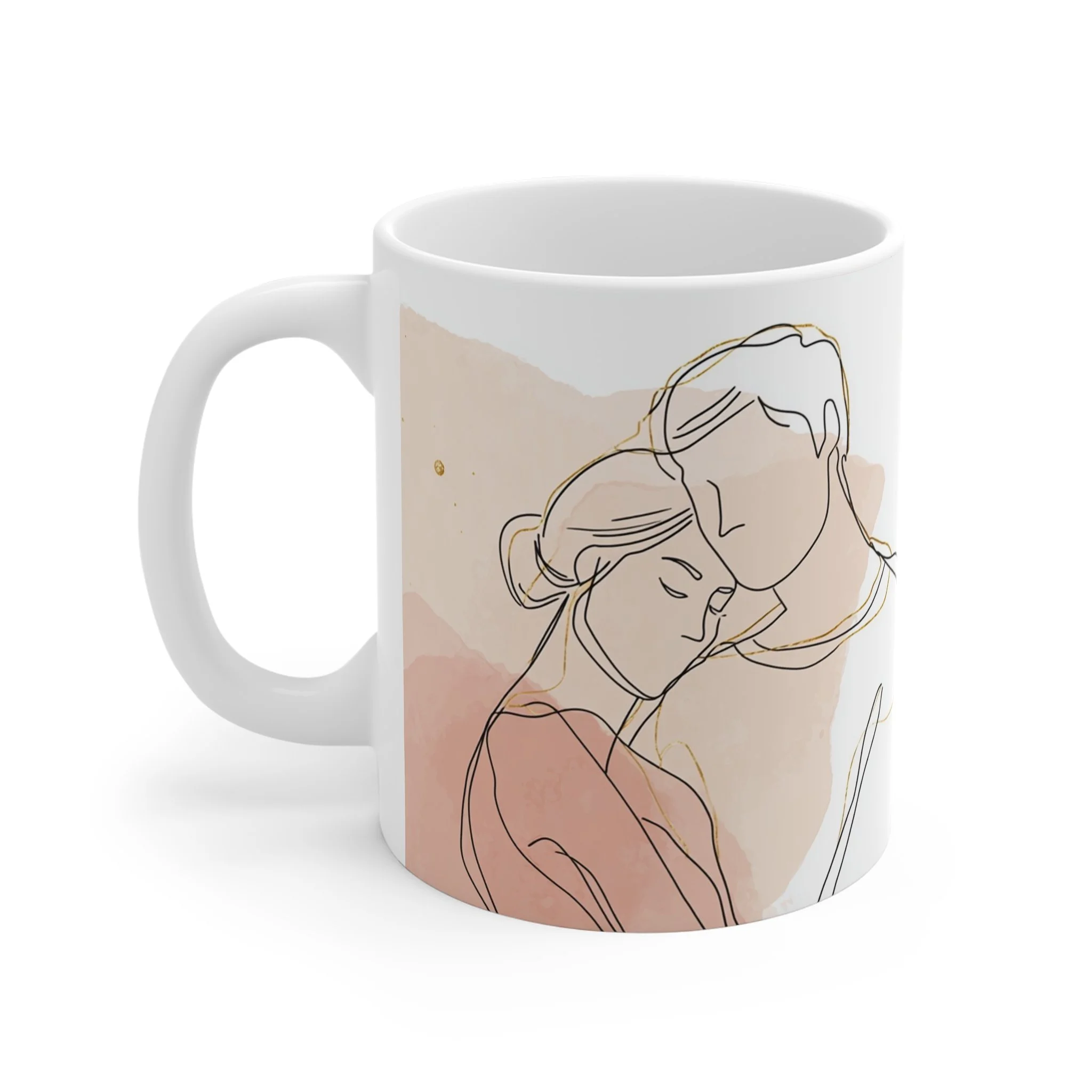 Minimalist Line Art Couple Mug | Romantic Watercolour Embrace Valentine’s Gift