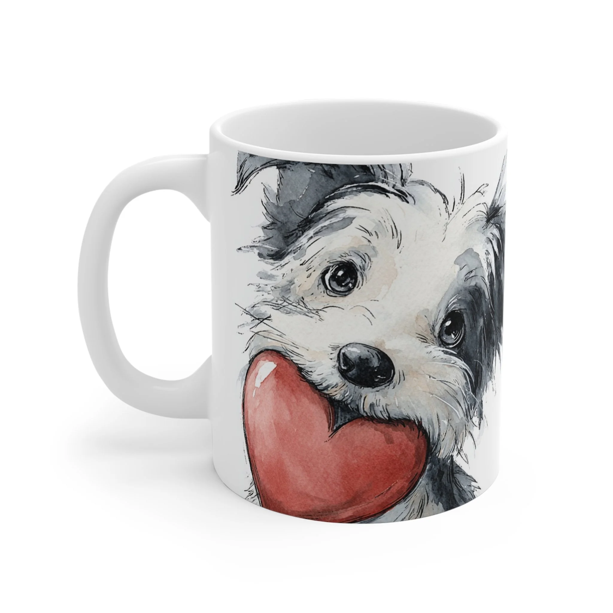 Cute Watercolour Dog with Heart Mug | Valentine’s Gift for Dog Lovers