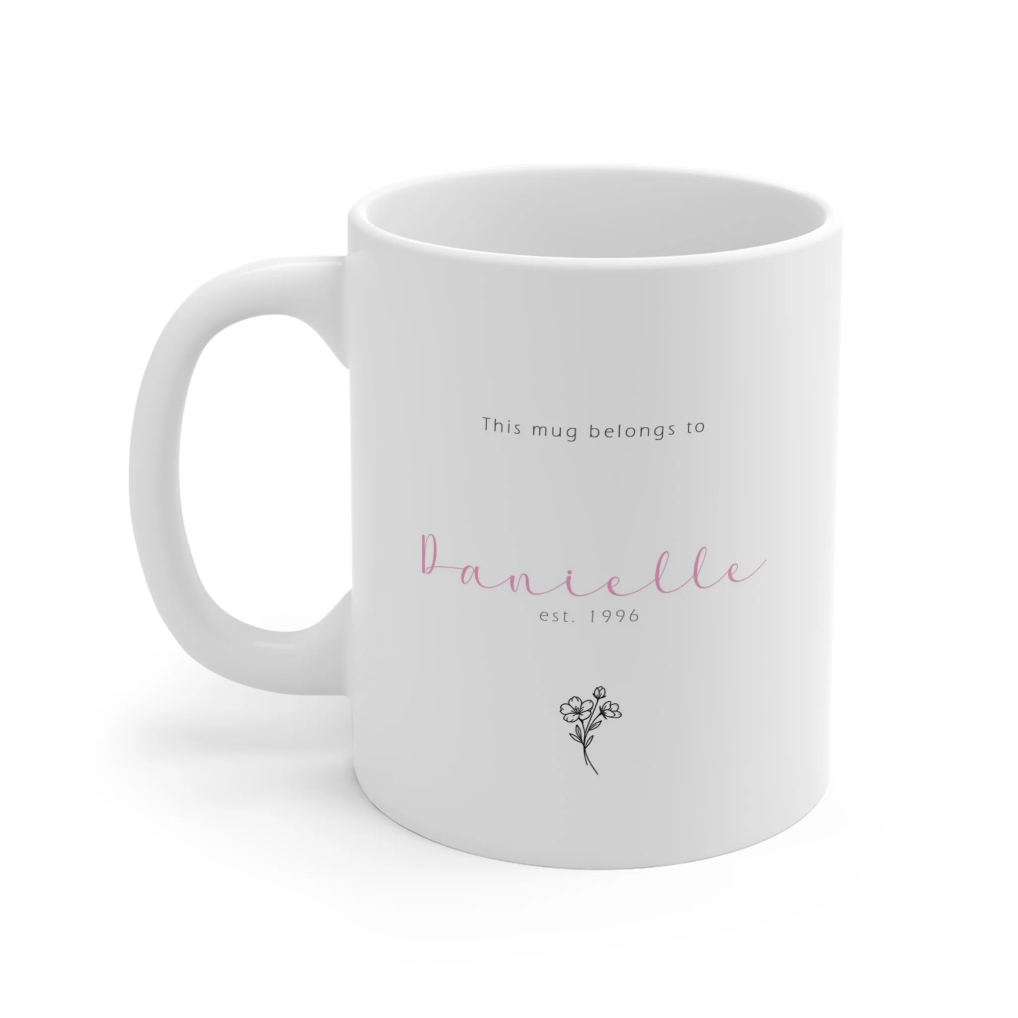 Personalised This Mug Belongs To | Custom Name Floral Mug Minimal Pink Script Gift