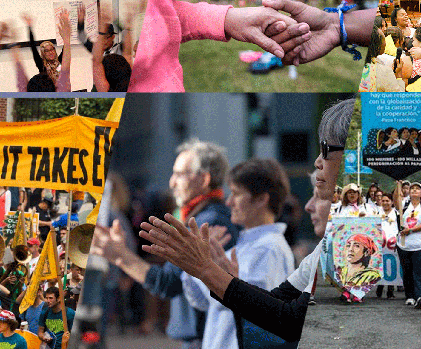 A graphic composed of community building images created for the Lead with Love campaign.