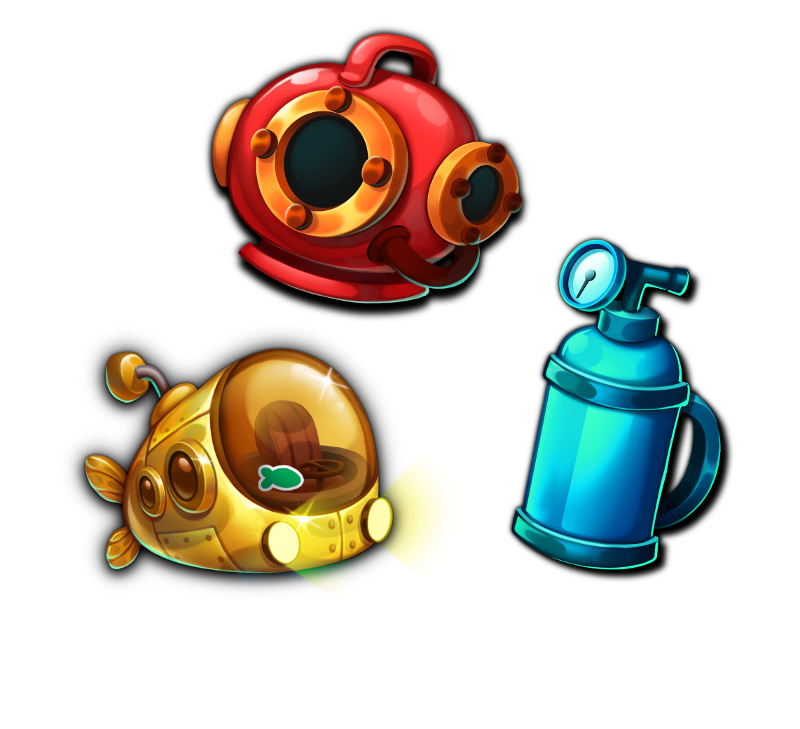 Colorful cartoon underwater scene with a red submarine, a yellow submarine, and a blue submarine against a black background.