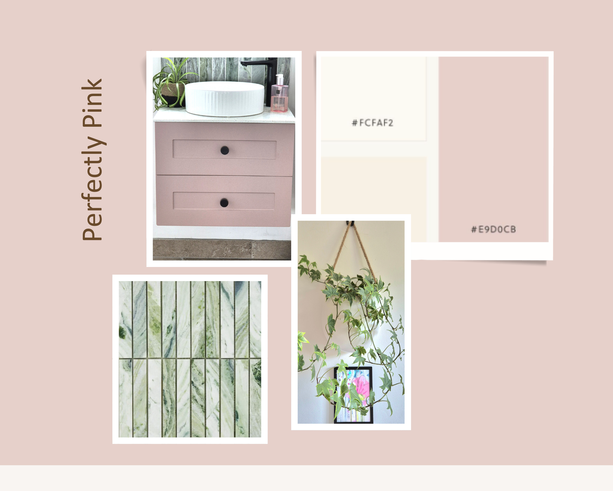 Colour board, vision board, mood board blush pink and green