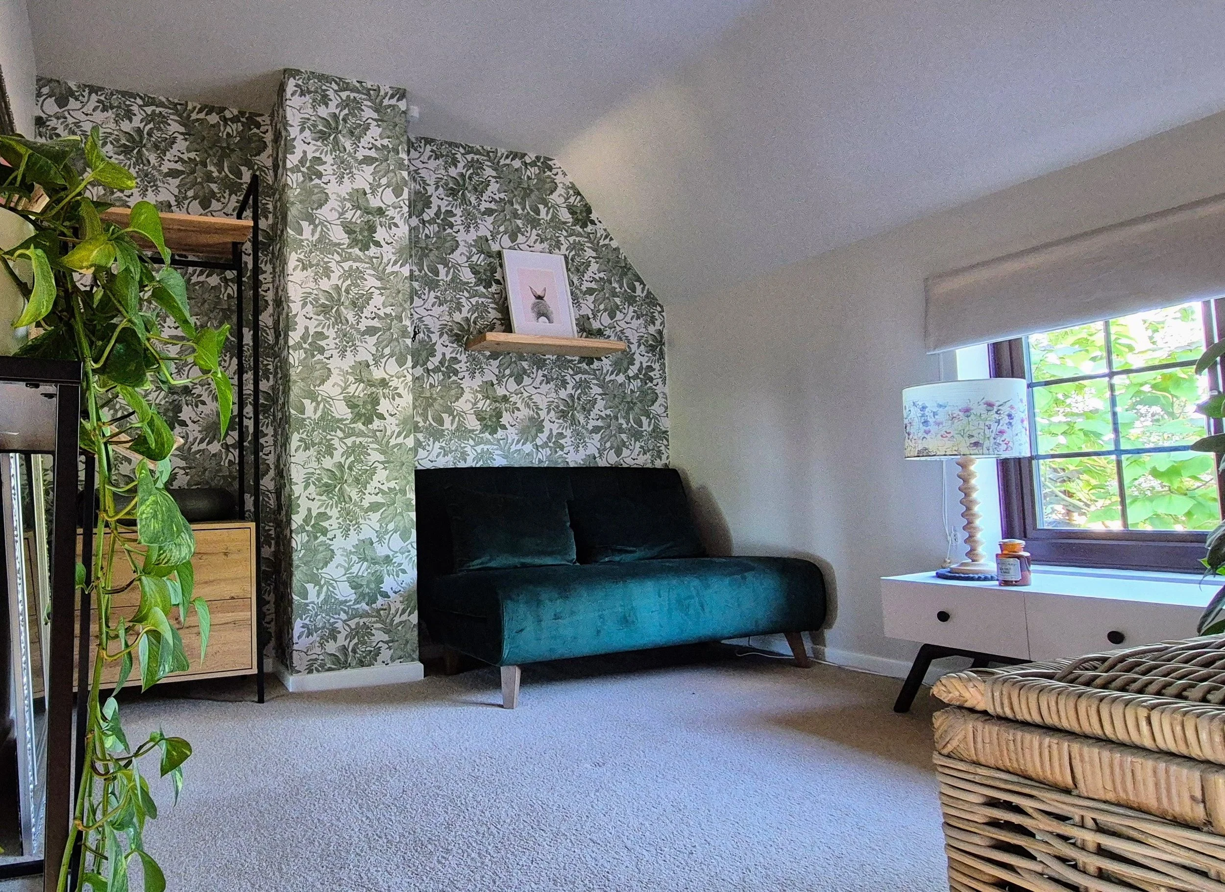 Spare room makeover neutrals and green