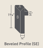 Beveled profile diagram labeled SE with dimensions 1 9/16 inches height, 3/4 inch diameter, and 1/4 inch width.