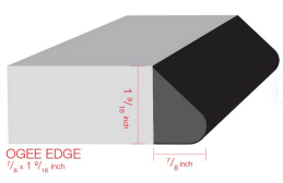 Close-up of a black and gray box cutter blade with measurements of 1 7/8 inches in length and 7/8 inches in width displayed in red.