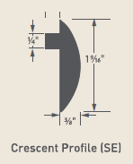 Diagram of a crescent profile showing measurements of 1 5/16 inches height and 3/8 inches width.