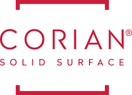 Corian solid surface logo with red text on a white background.